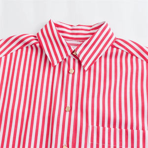 TAOP&ZA Chemise à <span class=keywords><strong>col</strong></span> polo à rayures, style européen et américain, nouvelle collection été 2024, manches retroussées, coupe ample, fente latérale, 2731533 - Product Image 3