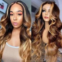 Perruque en cheveux vierges avec dentelle frontale HD 13x4, densité 180%, mèches colorées, couleur brun ombré blond miel, perruque humaine pour femmes noires