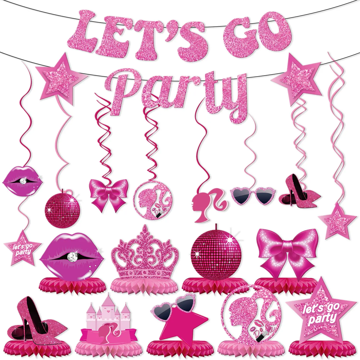 Let's Go Pink Theme Party Decoration Children Girls Disco Birthday Decoration Bachelorette Birthday Party Supplier