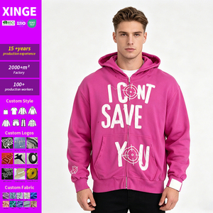 <span class=keywords><strong>Felpa</strong></span> con Zip e Stampa di Lettere <span class=keywords><strong>Rosa</strong></span> per Uomo, <span class=keywords><strong>Felpa</strong></span> Streetwear in Cotone Pesante, Servizio Personalizzato OEM ODM - Product Image 1