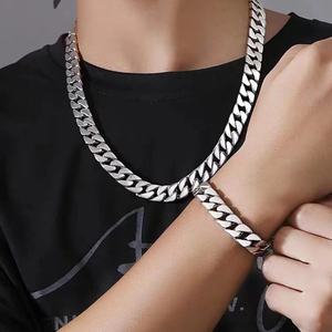 Cool Cuba Fashion Best Selling Hip Hop Men <b>Set</b> 18k Stainless Steel Jewelry Necklace <b>Bracelet</b> <b>Set</b> for Unisex - Product Image 4