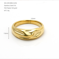 2Pcs PVD 14K Gold Plated 316 Stainless Steel Irregular Textured Classic Women's Ring Set