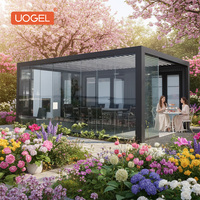 UOGEL A13 Gazebo de jardin motorisé à télécommande, design minimaliste en alliage d'aluminium de luxe, revêtement mural noir en poudre