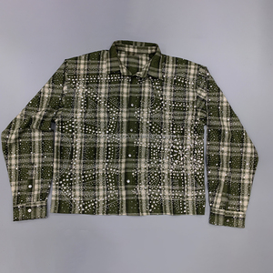 Logo personalizzato camicie di flanella su misura per gli uomini, personalizzato strass schermo stampato 100% cotone lungo bottone di flanella verde - Product Image 6