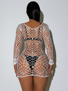 Robe en résille à manches longues, combinaison sexy pour filles matures, lingerie érotique sexy pour femmes, bas de corps entier - Product Image 6