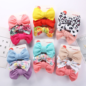3Pcs/Set Waffle Polyester Floral Printed <strong>Headband</strong> Set High Stretch Elastic Big <strong>Baby</strong> Bow <strong>Headband</strong> Hair Band For <strong>Baby</strong> Girls - Product Image 1