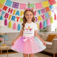 Vêtements pour filles, costume de licorne, haut à manches courtes, jupe en tulle moelleux, tenue d'anniversaire pour enfants