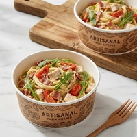 Bol en papier jetable blanc de qualité supérieure avec logo personnalisé pour salade Acai Bowl Poke à emporter, emballage compostable avec couvercle transparent