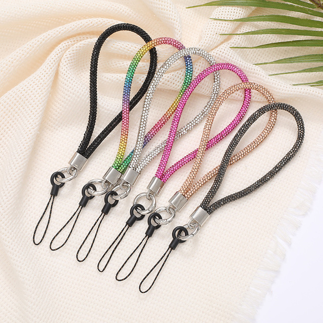 Colorful 6mm Crystal Rhinestone Mobile Phone Lanyard Hanging Wrist Strap Anti Loss Hands Free Mobile Phone Lanyard