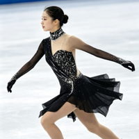 Robe de patinage artistique asymétrique noire à manches longues, dos ouvert, ornée de strass, pour filles et femmes adultes