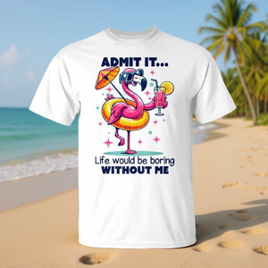 Camiseta de Cóctel Pink Flamingo Unisex para Adultos, Manga Corta, Cuello Redondo, Impresión Digital, Diseño de Vacaciones de Verano en la Playa - Product Image 2