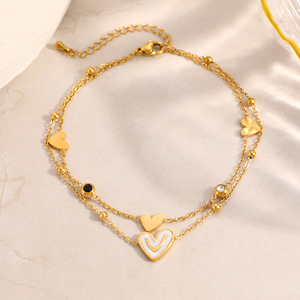 Stainless Steel Heart <b>Anklet</b> 18k <b>Gold</b> Plated Double Layer Minimalist Design For Women Gift Jewelry - Product Image 3