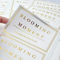 Autocollant Personnalisé pour Mariage en Vinyle PVC, Texte Décalcomanie Transparent avec Estampage à Chaud Or, Étiquette Imperméable pour Emballage
