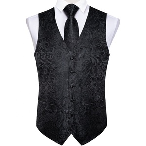 Men's <strong>Vest</strong> Tie <strong>Set</strong> 4PC Paisley Floral Jacquard Waistcoat and Necktie Pocket Square <strong>Vests</strong> for Suit Tuxedo Wedding - Product Image 2