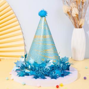 Chapeaux <span class=keywords><strong>de</strong></span> fête scintillants avec pompons, boules poilues et glands, décoration étoiles pour anniversaire / baby shower / Noël - Product Image 2
