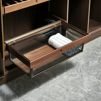 Organisateur de placard et accessoires de garde-robe : Paniers de rangement à fermeture amortie pour tiroirs, avec système de tirage mural en verre, détachable, à double amortisseur