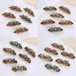 Qianjin toptan Vintage Metal çiçek kadınlar için saç tokası renkli Rhinestone çiçek tokalarım saç aksesuarları - Product Image 2