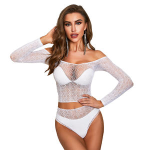 Europese Amerikaanse stijl lichtgevende sexy mesh dobby stof nylon bodysuit ODM blauw lichtgroen licht erotische jumpsuit hol - Product Image 1