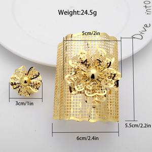 Conjunto de Brazalete y Anillo de Moda para Mujer con Diseño Árabe de Hojas de Olivo y Flores, Brazalete y Anillo Encantadores - Product Image 3