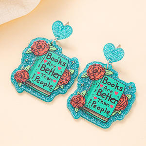 Livre coloré fleurs papillon acrylique boucles d'oreilles retour à l'école remise des diplômes cadeau de fête des enseignants pour les femmes Uionen 1808 - Product Image 1