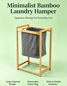 Cesto portabiancheria singolo autoportante in bambù con cesto portaoggetti in tessuto <span class=keywords><strong>grigio</strong></span> per <span class=keywords><strong>bagno</strong></span>, organizer per vestiti di grande capacità - Product Image 3
