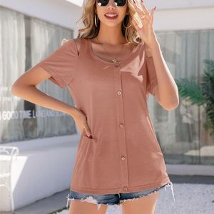 T-shirt da <span class=keywords><strong>donna</strong></span> <span class=keywords><strong>con</strong></span> bottone anteriore girocollo a spalla corta <span class=keywords><strong>con</strong></span> Logo personalizzato stampato - Product Image 5