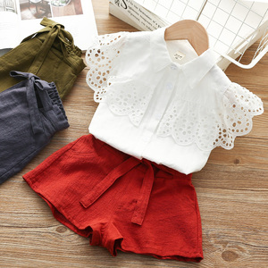 Ropa Infantil al por Mayor, Conjunto de Camisa con Mangas de Encaje y Volantes, Traje Deportivo Blanco de Verano para Niños de 3 a 7 Años - Product Image 4