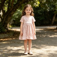 Nouvelle robe d'été pour fillettes, col rond, manches courtes, broderie de feuilles roses, robe décontractée pour enfants, robe tourbillonnante, OEM ODM personnalisé