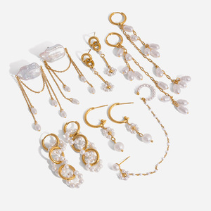 ชุดต่างหูพู่ประดับมุก ต่างหูแบบห้อย สแตนเลสสตีล สำหรับผู้หญิง สวมใส่ได้ทุกวัน ดีไซน์ทรงเรขาคณิต - Product Image 1