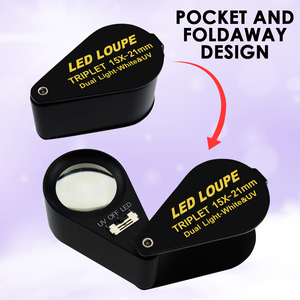 15x Magnification High Quality Jewelry Magnifier Tool Magnifier 6 LED UV Light 21mm Foldaway <b>Pocket</b> Black Frame - Product Image 4