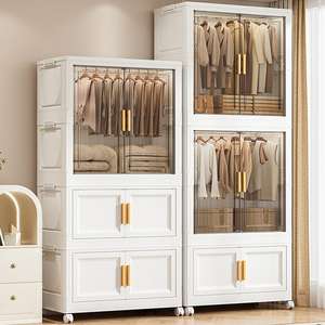 Armoire de rangement multifonctionnelle pour chambre à coucher, pliable en V, en plastique, avec roulettes, vente en gros - Product Image 2