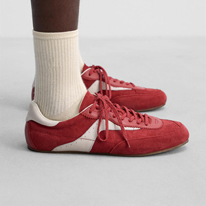 OEM Cow Leather and <strong>Suede</strong> <strong>Red</strong> Training <strong>Shoes</strong> Low Top Walking and Running Style Fashion Sneakers - Product Image 4
