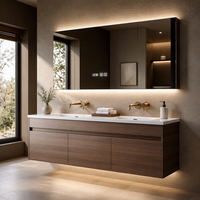Ensemble de meuble-lavabo mural moderne en bois massif et céramique avec miroir intelligent LED et lavabo résistant à l'eau pour hôtels et appartements