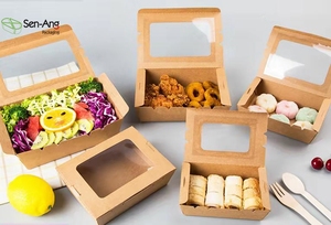 Senang01-caja de papel Kraft con tapa para llevar, caja desechable de fábrica, rectangular, venta al por mayor - Product Image 3
