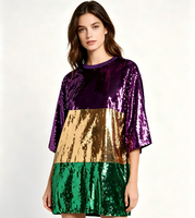 T-shirt à sequins à manches courtes, coloris violet, or et vert, haut scintillant pour défilé de carnaval, fête à thème ou costume