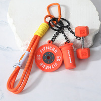 Porte-clés créatif en corde tressée avec pendentif disque de poids en caoutchouc souple PVC, style sportif, pour la gym et les cadeaux promotionnels