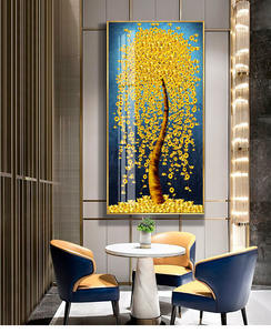 Tableaux muraux décoratifs pour la maison, en porcelaine cristalline 5D, grand incrustation de diamants, tableaux muraux en verre pour hôtel, motifs d'arbres - Product Image 6