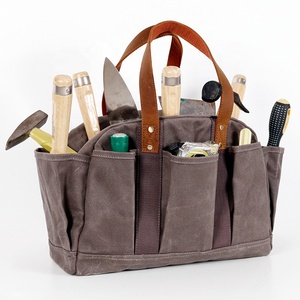 CHANGRONG Custom Vintage Waterproof Heavy Duty Waxed Canvas Garden <strong>Tool</strong> <strong>Tote</strong> <strong>Bag</strong> with Leather Straps - Product Image 2