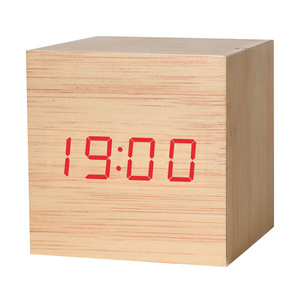Modern Portable Wooden Cube LED Desk Alarm <strong>Clock</strong> Fashionable Home Decorative Wall <strong>Clock</strong> Quartz USB <strong>Battery</strong> Electronic Digital - Product Image 1