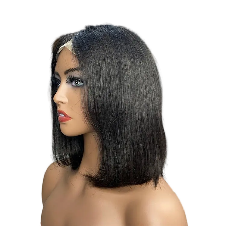 2024 cabello humano de estilo simple cabello medio-largo cabello negro HD peluca frontal de encaje cabello Bob