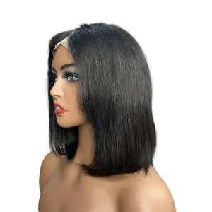 2024 phong cách đơn giản tóc con người tóc dài trung bình màu đen HD ren phía trước Tóc giả Bob tóc
