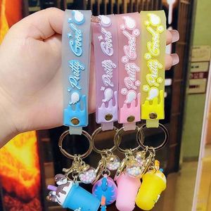 Wholesale Kids Girls Gifts 3D PVC Ice Cream Key Chain Cute Cartoon Milk Tea Boba Keychain - Product Image 2