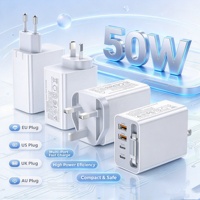 Pengisi Daya HNT 50W GaN Pengisi Daya USB Cepat Tipe C Kabel Retractable 70CM Colokan AU/UK/US/EU untuk iPhone 17/16/15/14 Pro Max