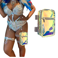Sac de corps holographique transparent en PVC à faible MOQ pour femme, imperméable, à porter à la jambe, à la taille ou au bras, avec motif boîte, idéal pour le carnaval