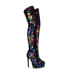 Colorful Skintight High Platform High Thin Heel Women <b>Boots</b> High Heel Thigh High Booties Side Zipper Party Over Knee High <b>Boots</b> - Product Image 4