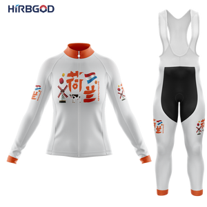 HIRBGOD – maillot de cyclisme personnalisé pour <span class=keywords><strong>femme</strong></span>, ensemble de vêtements de cyclisme, short à bretelles, thème des pays-bas, automne - Product Image 2