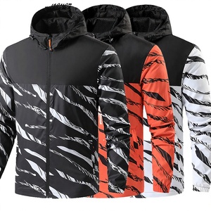 Wholesale <b>Lightweight</b> Woven Casual <b>Men's</b> Full Zipper Hooded Windbreaker <b>Jacket</b> Patchwork Camouflage Design Print Logo Outerwear - Product Image 3