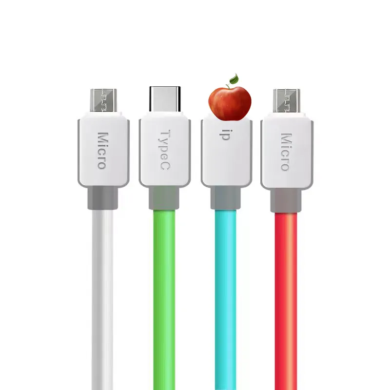 2022 New Luminous material 6A Charging Cable Cellphone Fast Charging Cord Micro USB type c Lightning Cable Charger Data Cable