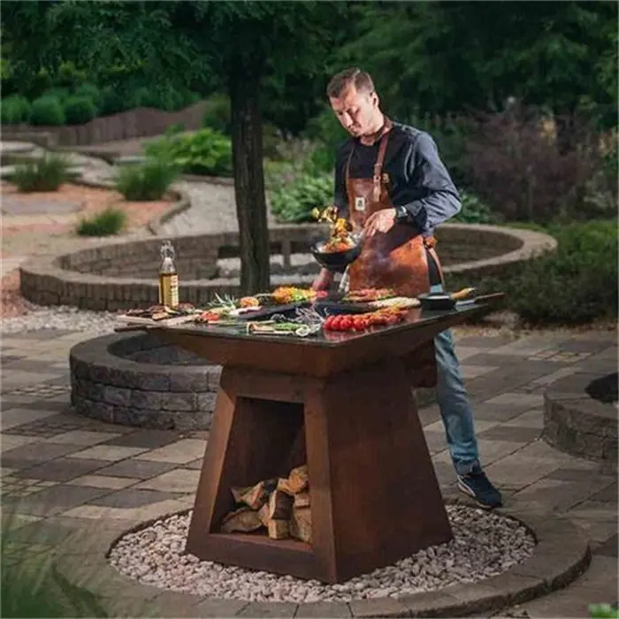 Corten steel rust style bbq grill charcoal camping fire grill camping smokeless outdoor fire pit