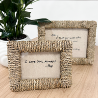 Bingkai Foto Anyaman Jerami Alami Kustom Bordir Tulisan Tangan Gaya Boho Rustic Farmhouse Dekorasi Rumah Pernikahan Hadiah Grosir Partai Besar